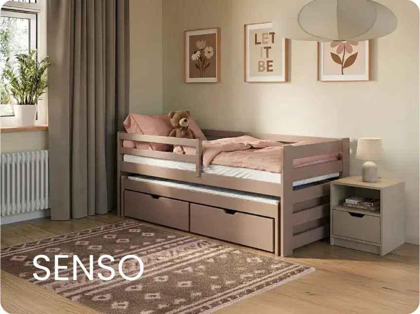 Single bed in milk chocolate color with an additional pull-out bed